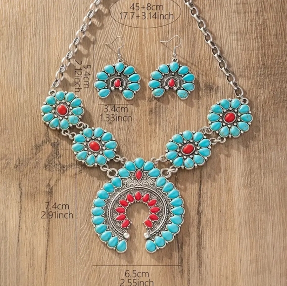 2/$40 New Bohemian Style Vintage Western Horseshoe Turquoise Necklace EarringSet - Picture 3 of 3